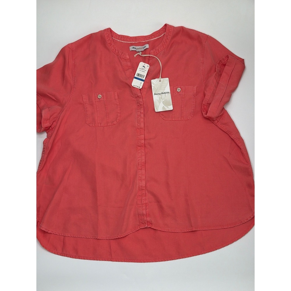 Tommy Bahama Mission Beach‎ SS Shirt Red Tencel Split Neck XL SW321255